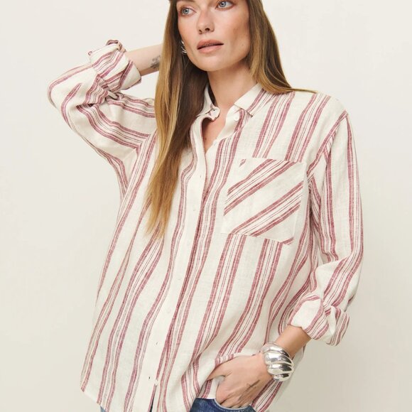 Reformation Eli Oversized Linen Shirt Ivory - Size XS - Picture 2 of 3